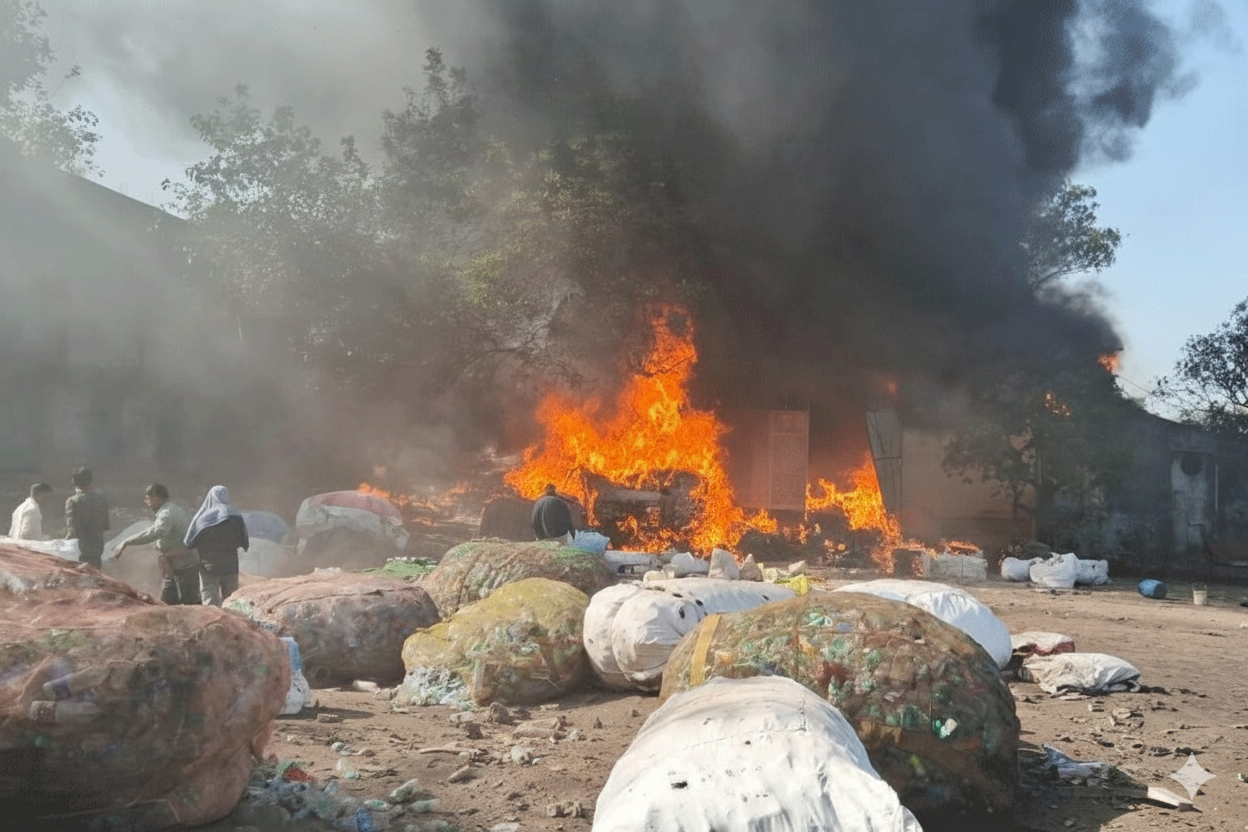 स्क्रैप गोदाम में लगी भीषण आग, लाखों का नुकसान की आशंका